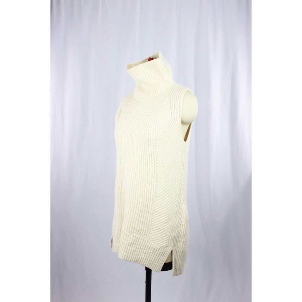 VINCE Ivory Cream Wool Cashmere Rib Knit Sleeveless Turtleneck Sweater, Size S - Picture 7 of 13